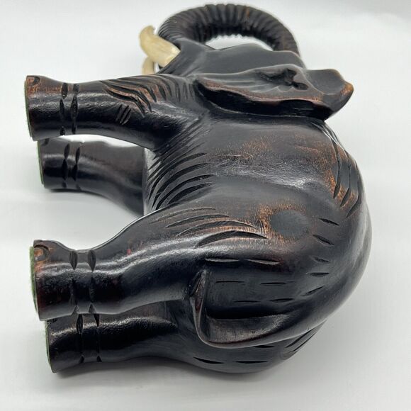 Vintage Wooden Elephant Hand Carved 6x9" Detailed Art Sculpture 1950s Figurine - Picture 10 of 16